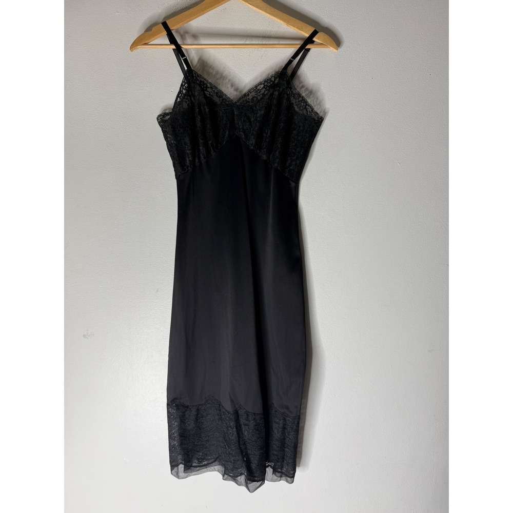 Vtg VAN RAALTE 1950's‎ Black Fleur De Lace Full Opaquelon Slip Size 32